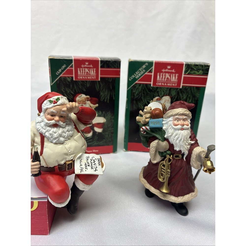 Hallmark Keepsake Ornaments 1991 Merry Olde Santa 1992 Coca-Cola Set of 2 QX5291